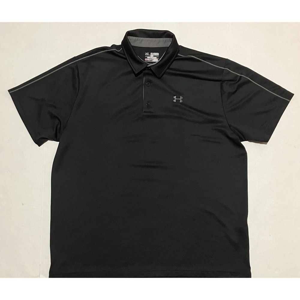 Under Armour Polo Mens Size 2XL Black Loose Heatgear Golf Shirt Sports